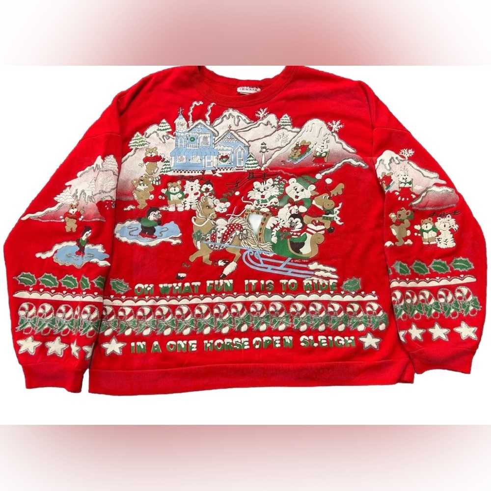 Vintage Nut Cracker 90s Sweatshirt Ugly Pullover Christmas Puffy Chunky Adult L